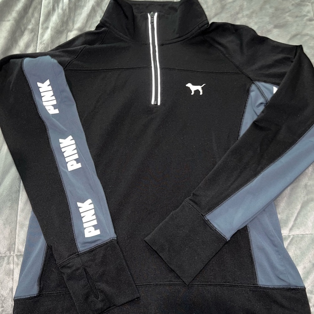 victoria’s secret pink quarter zip athletic pull over size medium black/grey